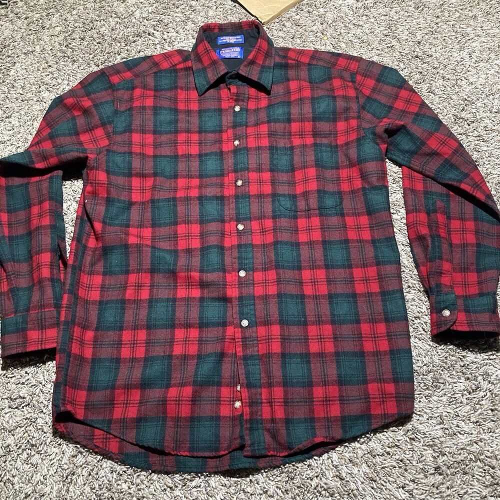 Pendleton Lodge Shirt Mens Medium Red Wool Flannel Button Up Boyd Tartan Plaid - Picture 3 of 6